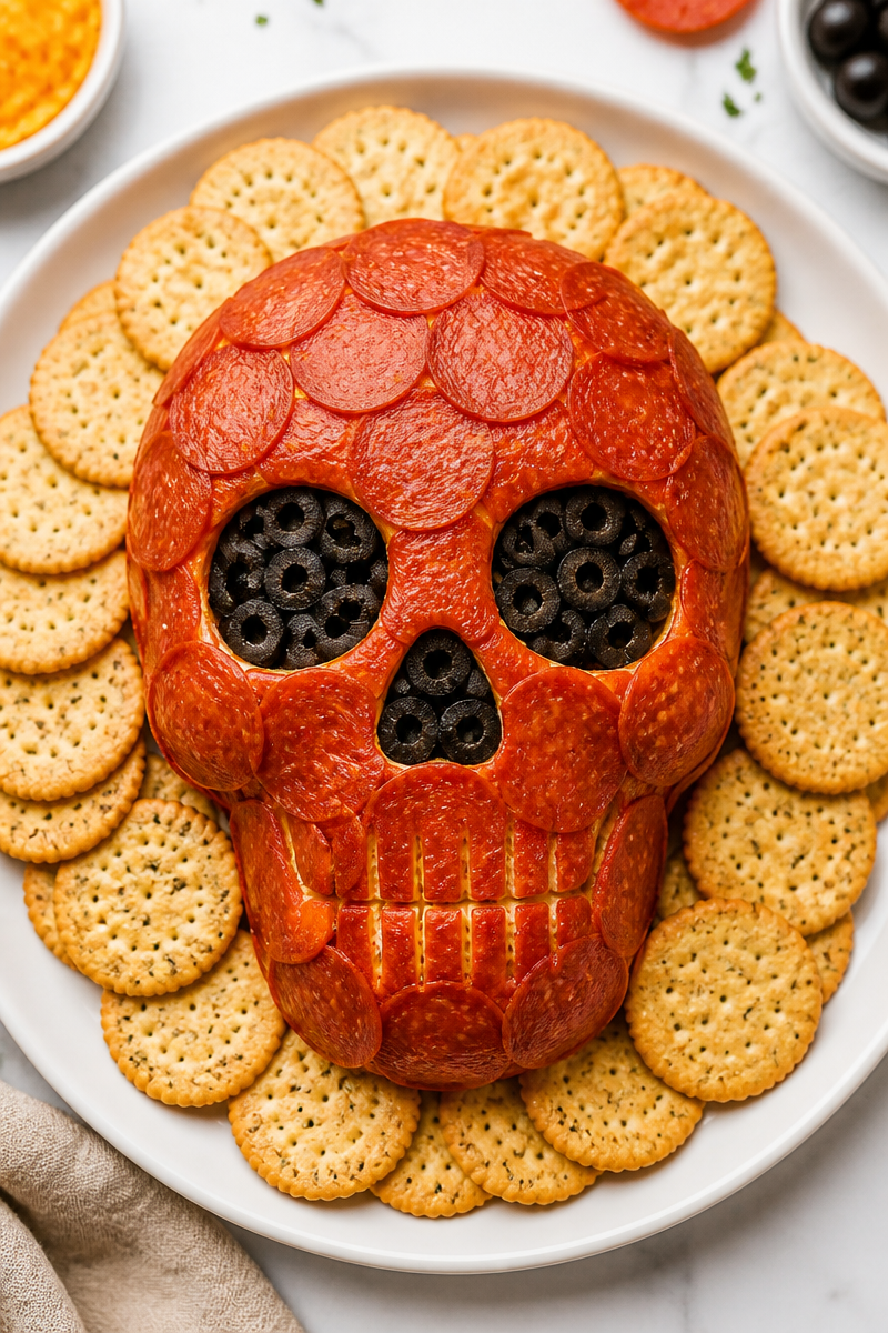Pepperoni Skull Cheese Ball Snack Pepperoni Skull Cheese Ball Snack