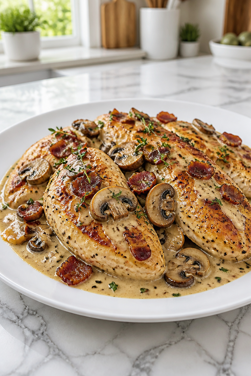 Creamy Chicken Bacon Mushroom Skillet
