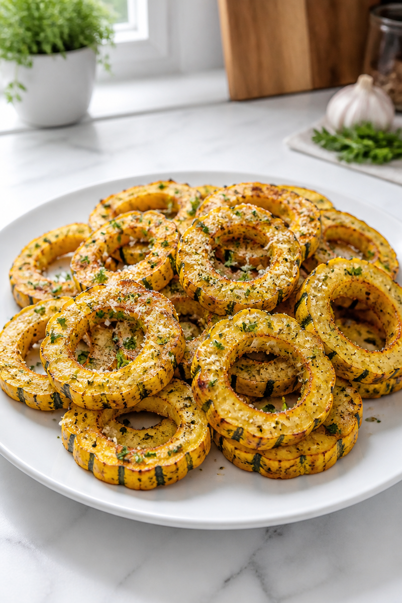 Roasted Garlic Parmesan Delicata Squash