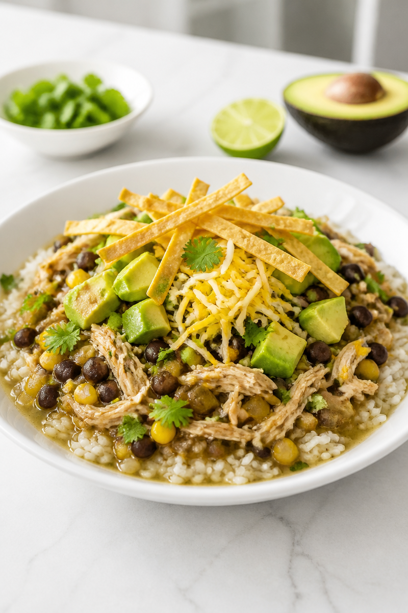 Slow Cooker Chicken Verde Enchilada Bowl