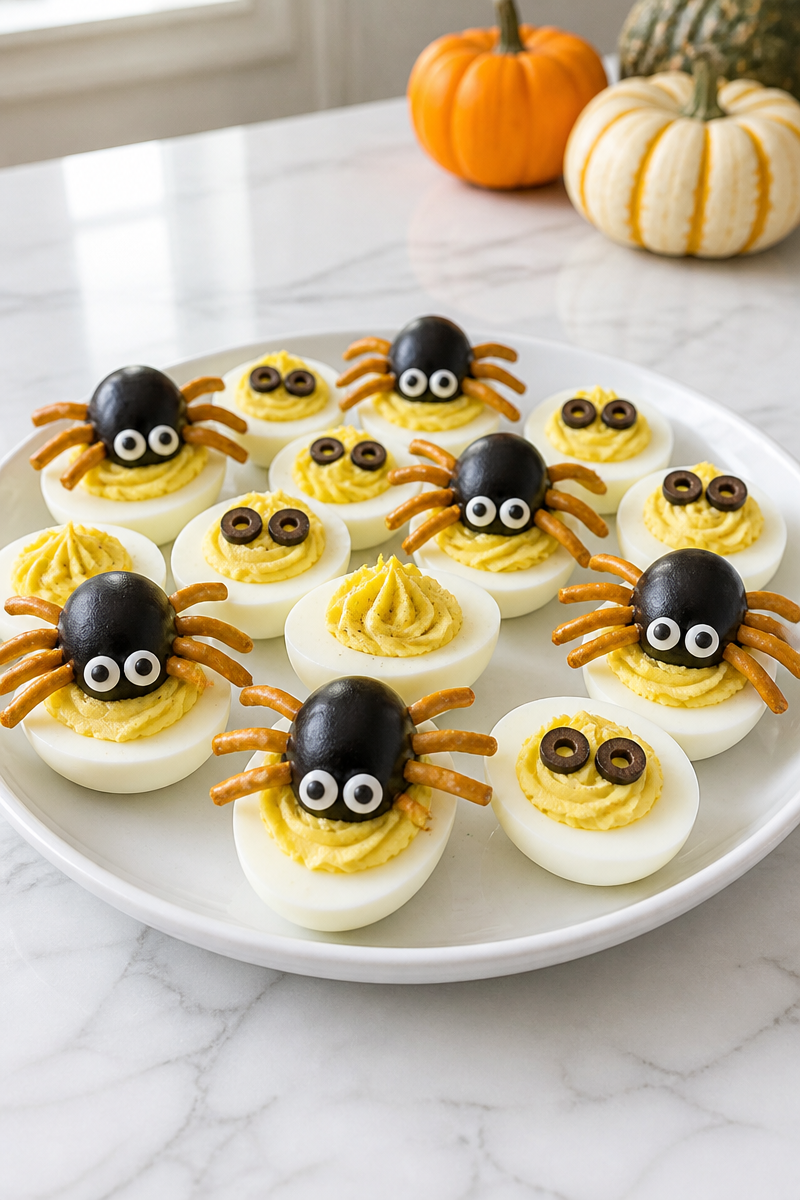 Grape Deviled Egg Critter Halloween Snack
