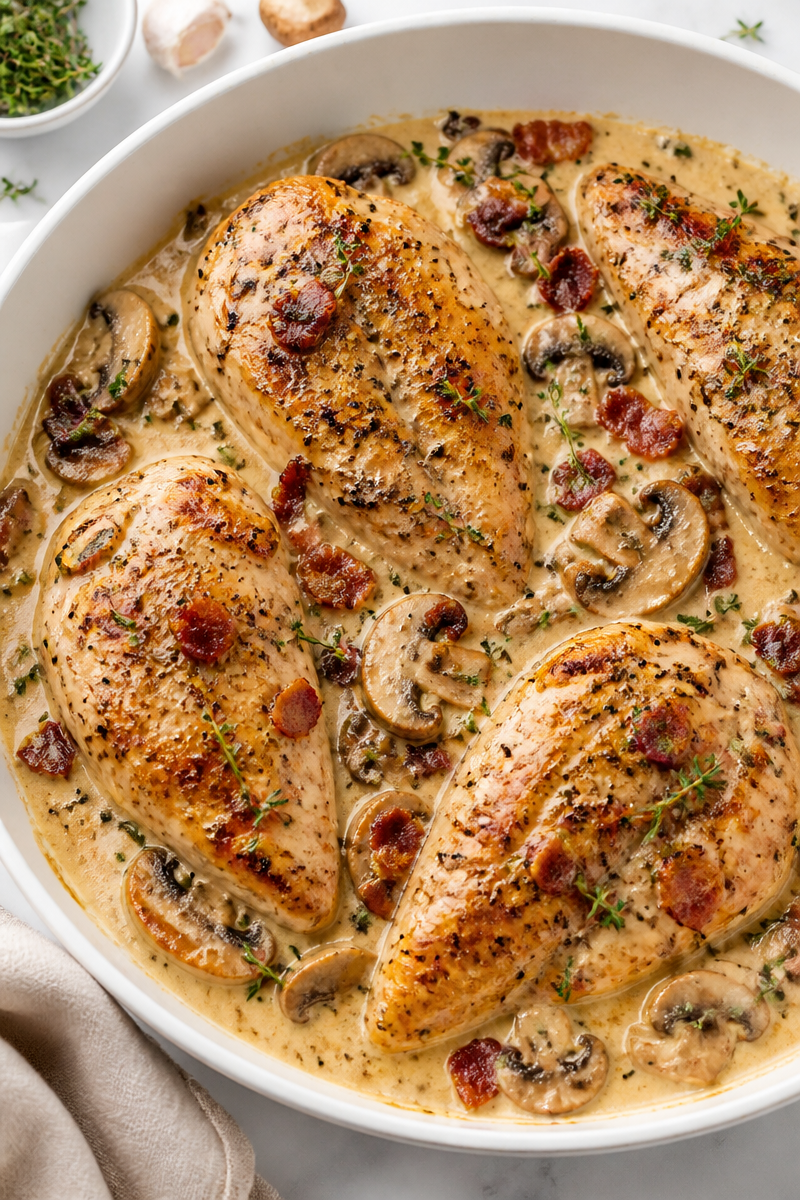 Creamy Chicken Bacon Mushroom Skillet