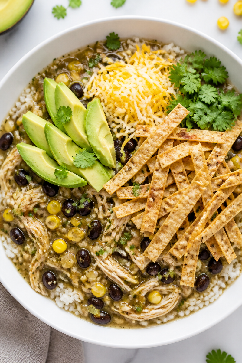 Slow Cooker Chicken Verde Enchilada Bowl