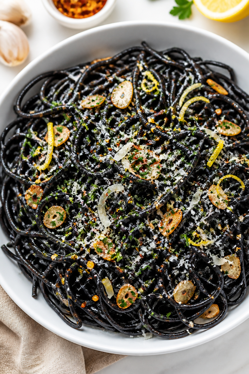 Witches Hair Squid Ink Pasta Chili