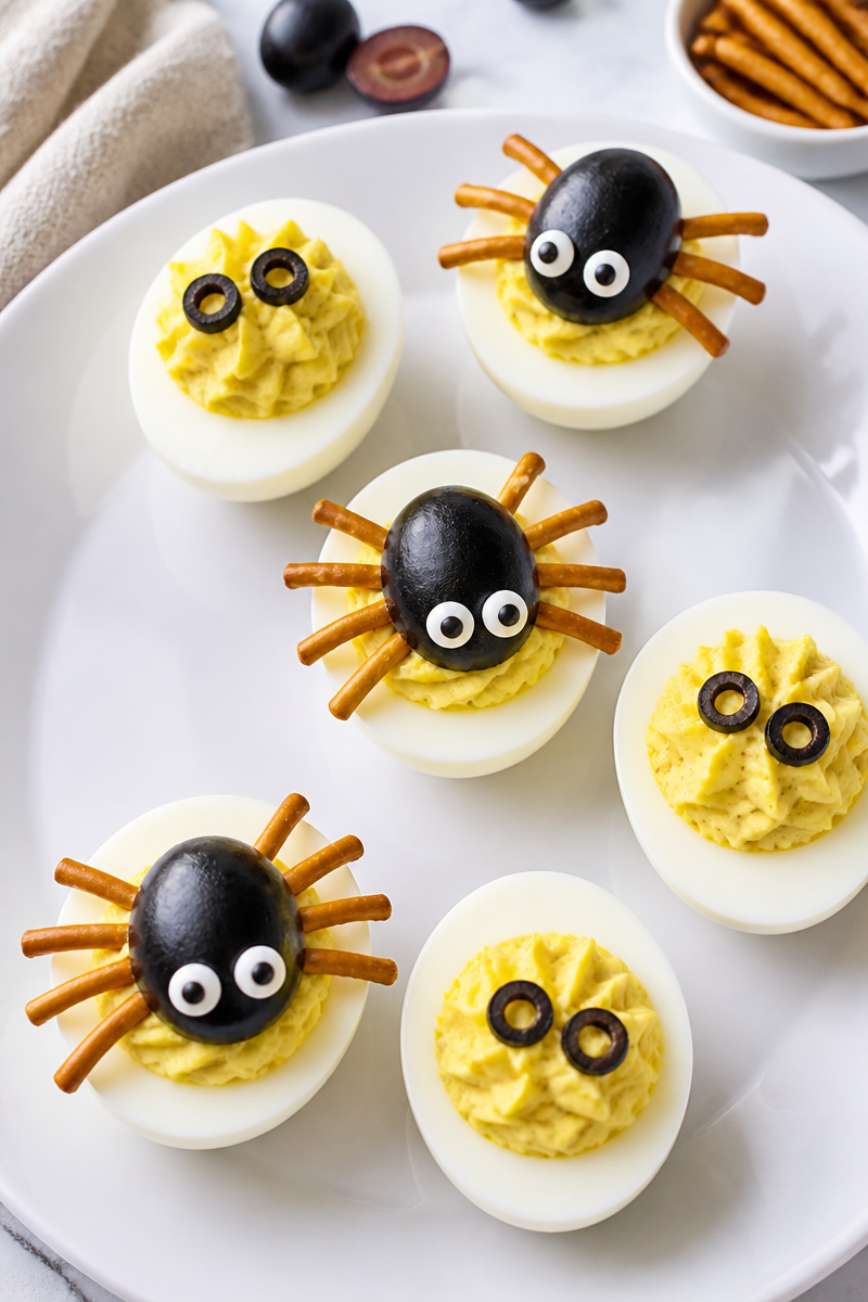 Grape Deviled Egg Critter Halloween Snack