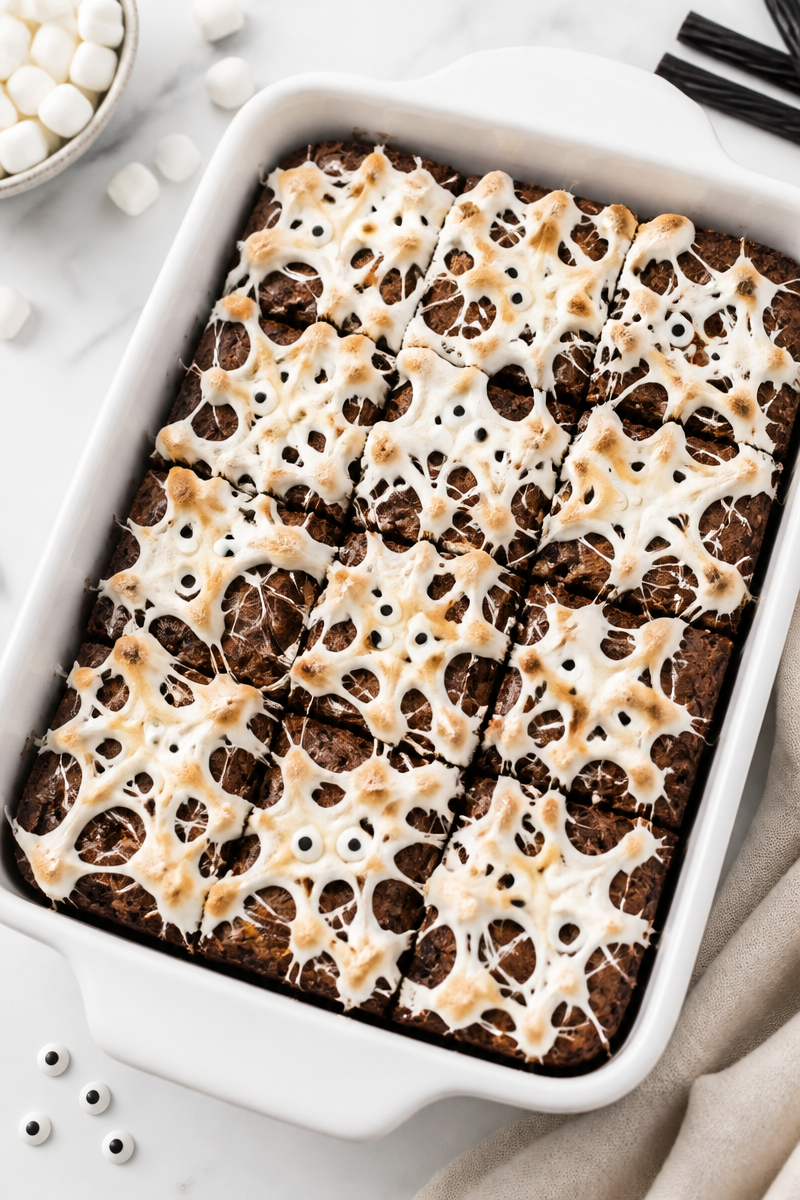 Melted Marshmallow Cobweb Brownie Bite