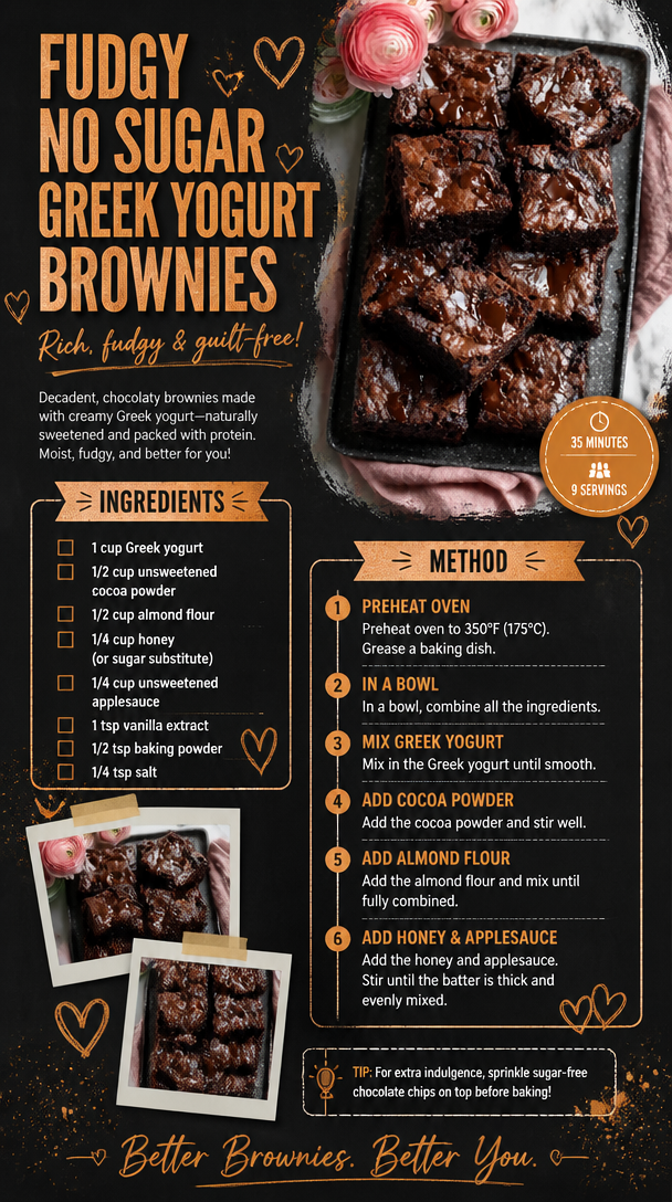Fudgy No Sugar Greek Yogurt Brownies