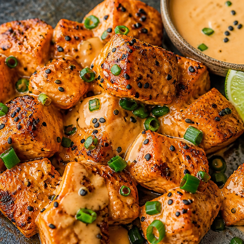 Air Fryer Salmon Bites with Bang Bang Sauce