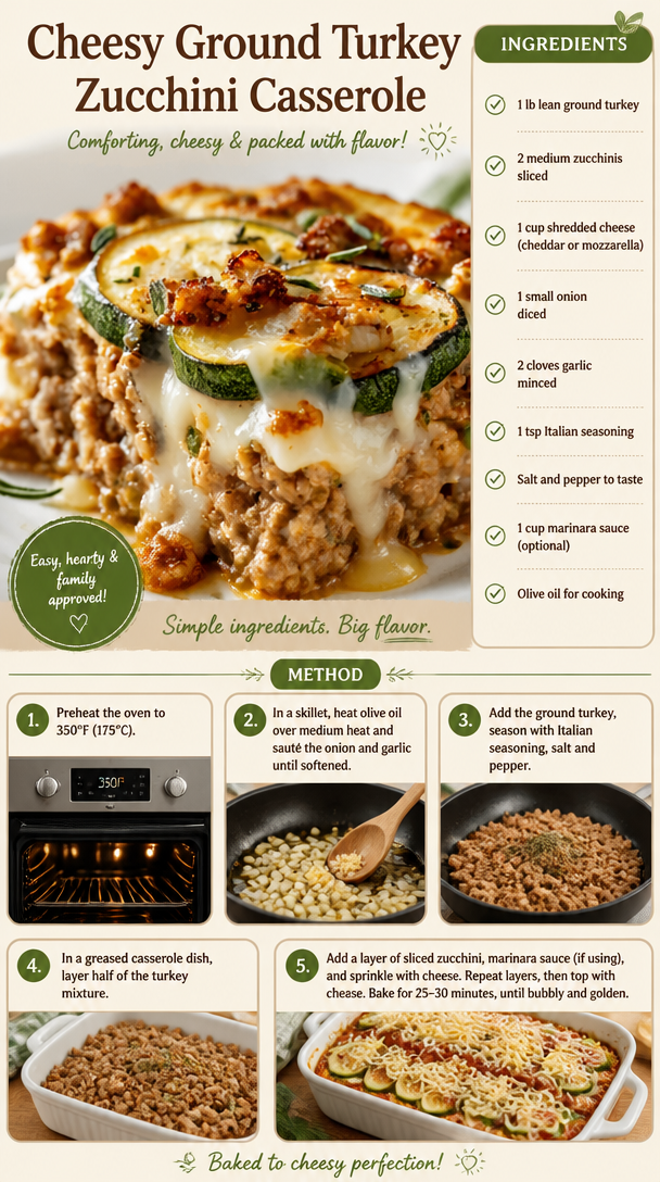 Cheesy Ground Turkey Zucchini Casserole
