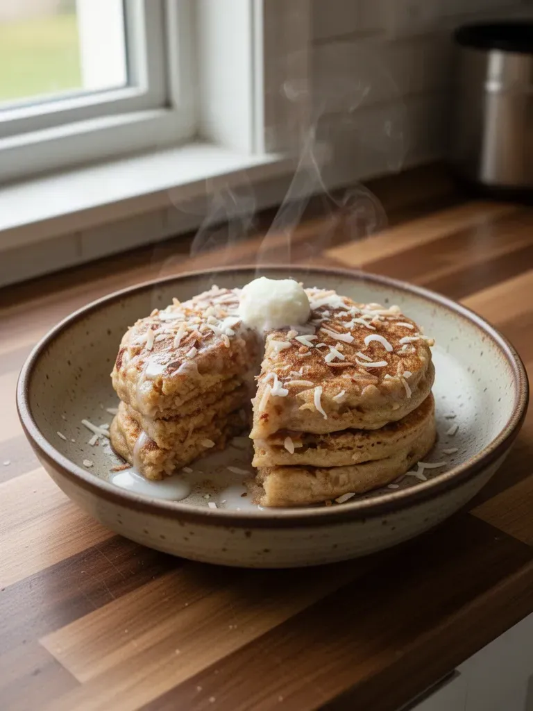 Toasted Coconut Pancakes | Easy Coconut Pancake Dessert, How to Make Coconut Cream Pancakes, Coconut Flavored Pancakes