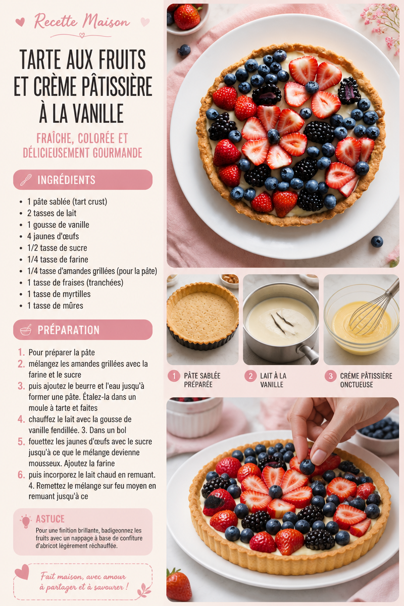 Tarte aux Fruits et Crème Pâtissière à la Vanille