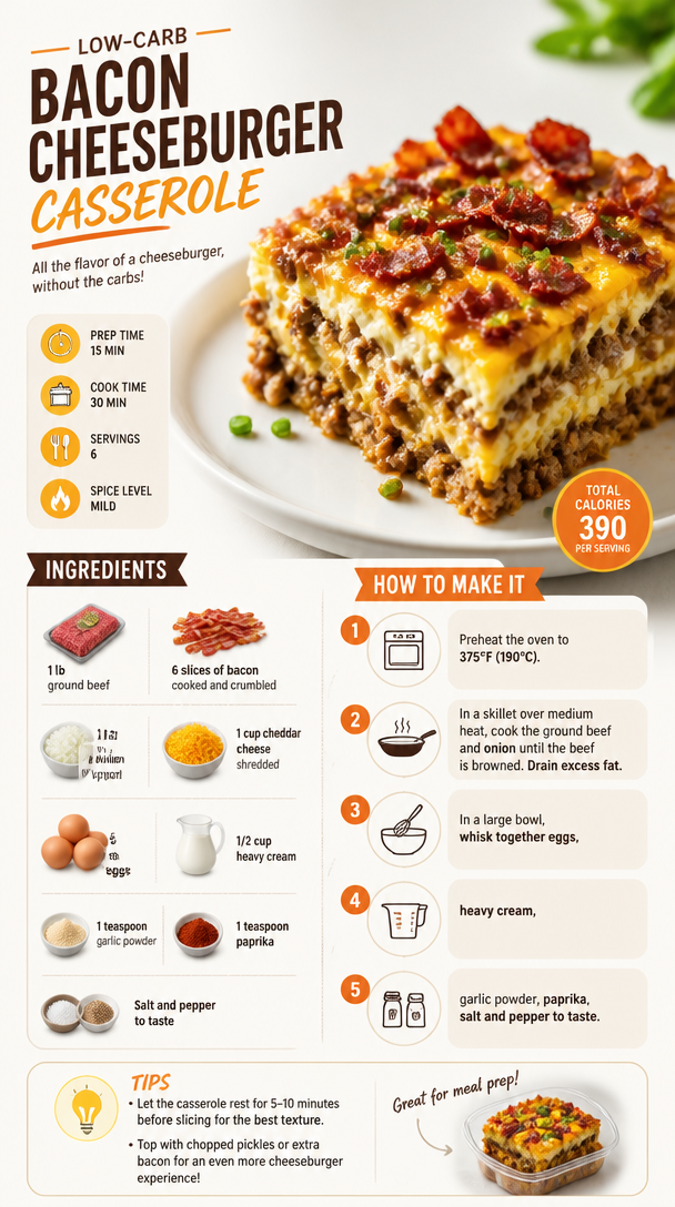Low-Carb Bacon Cheeseburger Casserole