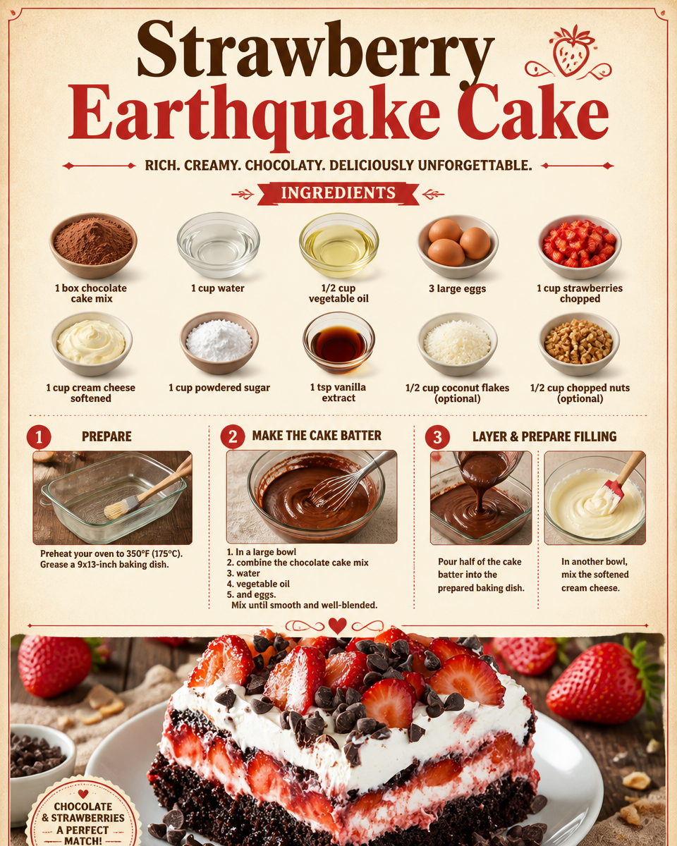 Strawberry Earthquake Cake