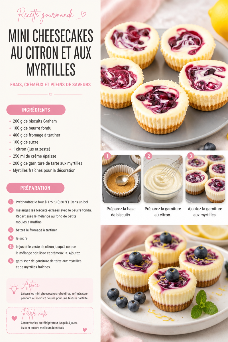 Mini Cheesecakes au Citron et aux Myrtilles
