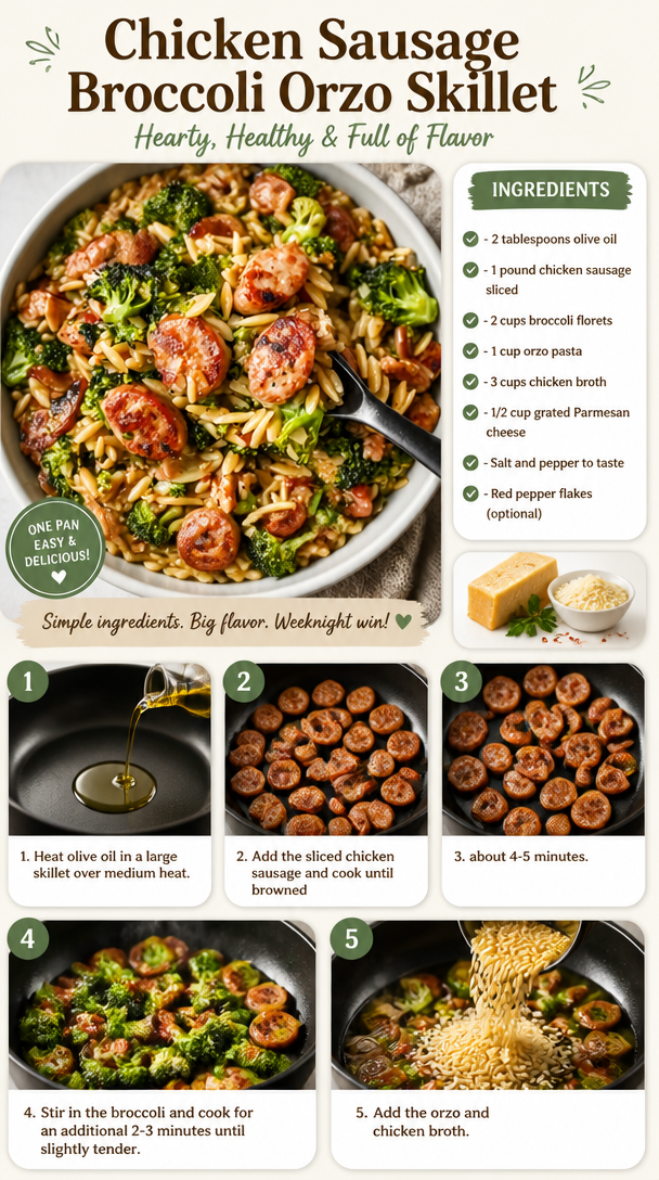 Chicken Sausage Broccoli Orzo Skillet