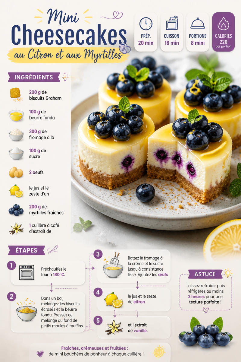 Mini Cheesecakes with Lemon and Blueberries