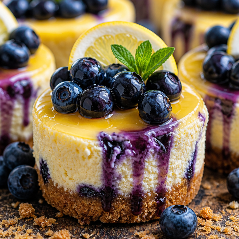 Mini Cheesecakes with Lemon and Blueberries