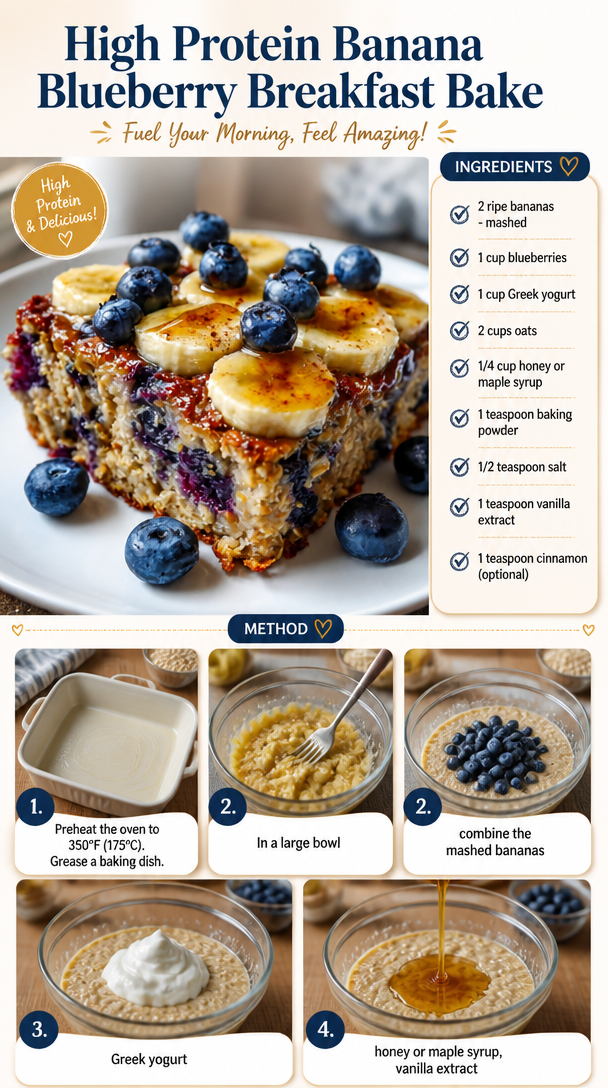 High Protein Banana Blueberry Breakfast Bake