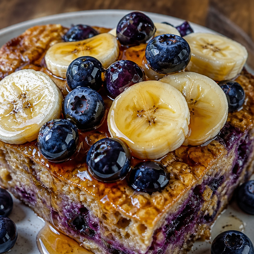 High Protein Banana Blueberry Breakfast Bake