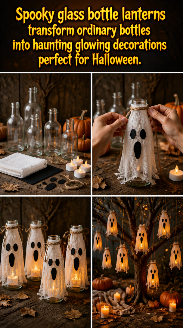 Spooky glass bottle lanterns transform ordinary bottles into haunting glowing decorations perfect for Halloween. 8 Spooky glass bottle lanterns transform ordinary bottles into haunting glowing decorations perfect for Halloween.