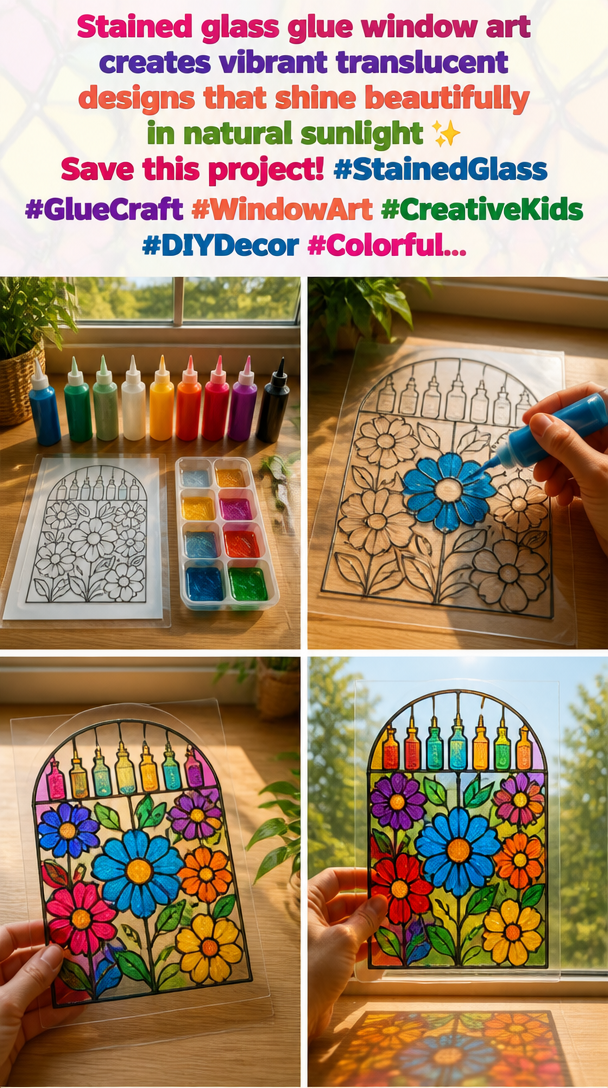 Stained glass glue window art creates vibrant translucent designs that shine beautifully in natural sunlight ✨ Save this project! #StainedGlass #GlueCraft #WindowArt #CreativeKids #DIYDecor #Colorful... 8 Stained glass glue window art creates vibrant translucent designs that shine beautifully in natural sunlight ✨ Save this project! #StainedGlass #GlueCraft #WindowArt #CreativeKids #DIYDecor #Colorful...