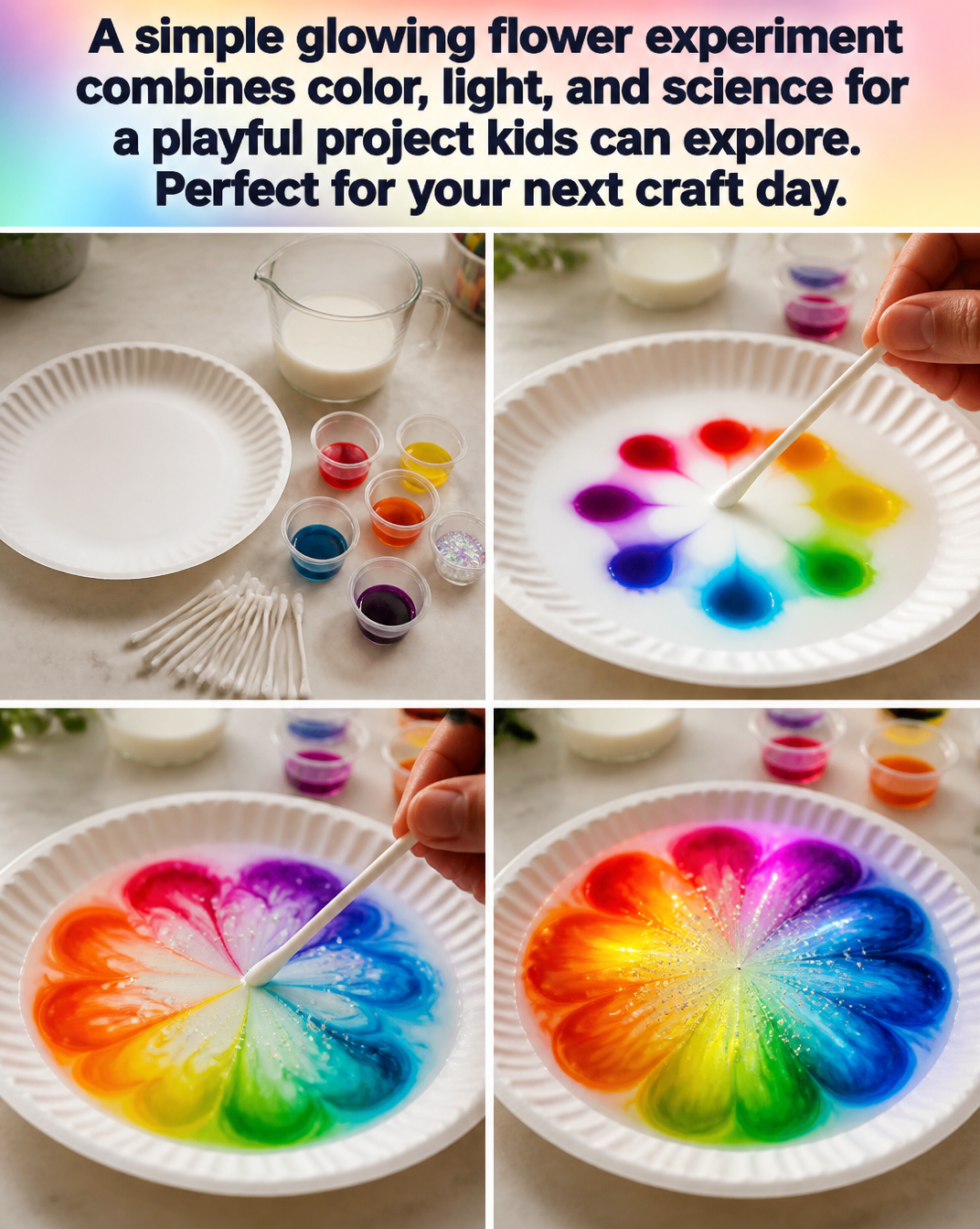 A simple glowing flower experiment combines color, light, and science for a playful project kids can explore. Perfect for your next craft day. 8 A simple glowing flower experiment combines color, light, and science for a playful project kids can explore. Perfect for your next craft day.