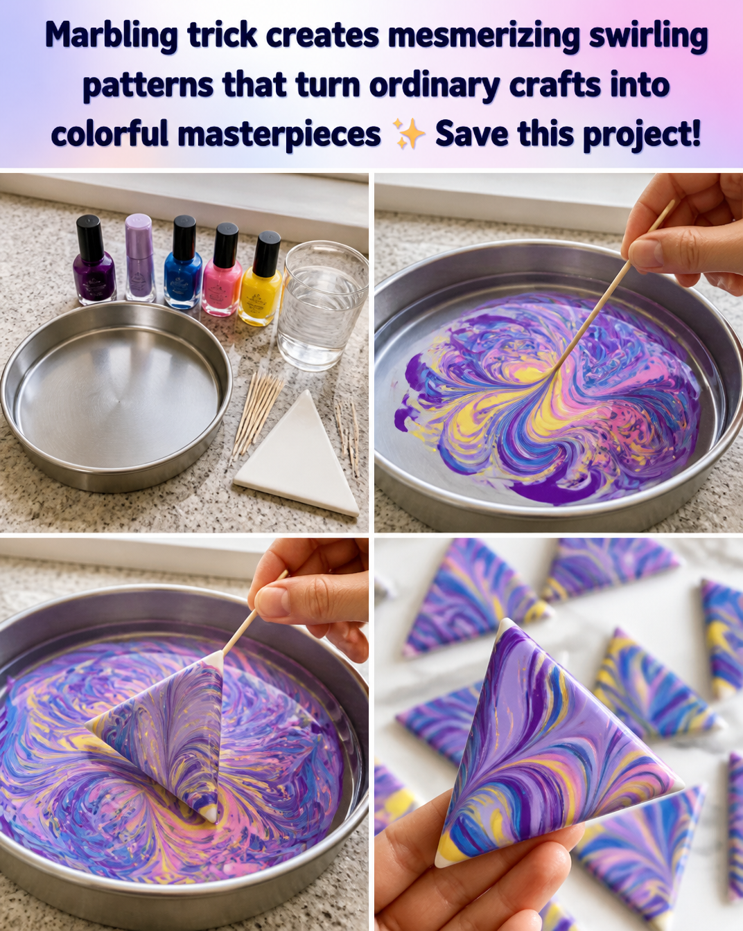 Marbling trick creates mesmerizing swirling patterns that turn ordinary crafts into colorful masterpieces ✨ Save this project! 8 Marbling trick creates mesmerizing swirling patterns that turn ordinary crafts into colorful masterpieces ✨ Save this project!