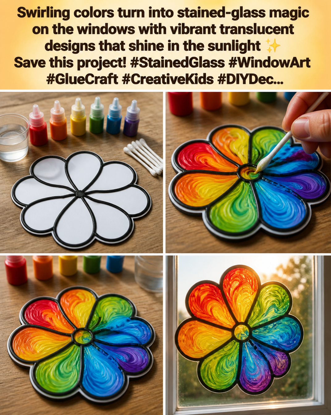 Swirling colors turn into stained-glass magic on the windows with vibrant translucent designs that shine in the sunlight ✨ Save this project! #StainedGlass #WindowArt #GlueCraft #CreativeKids #DIYDec... 8 Swirling colors turn into stained-glass magic on the windows with vibrant translucent designs that shine in the sunlight ✨ Save this project! #StainedGlass #WindowArt #GlueCraft #CreativeKids #DIYDec...