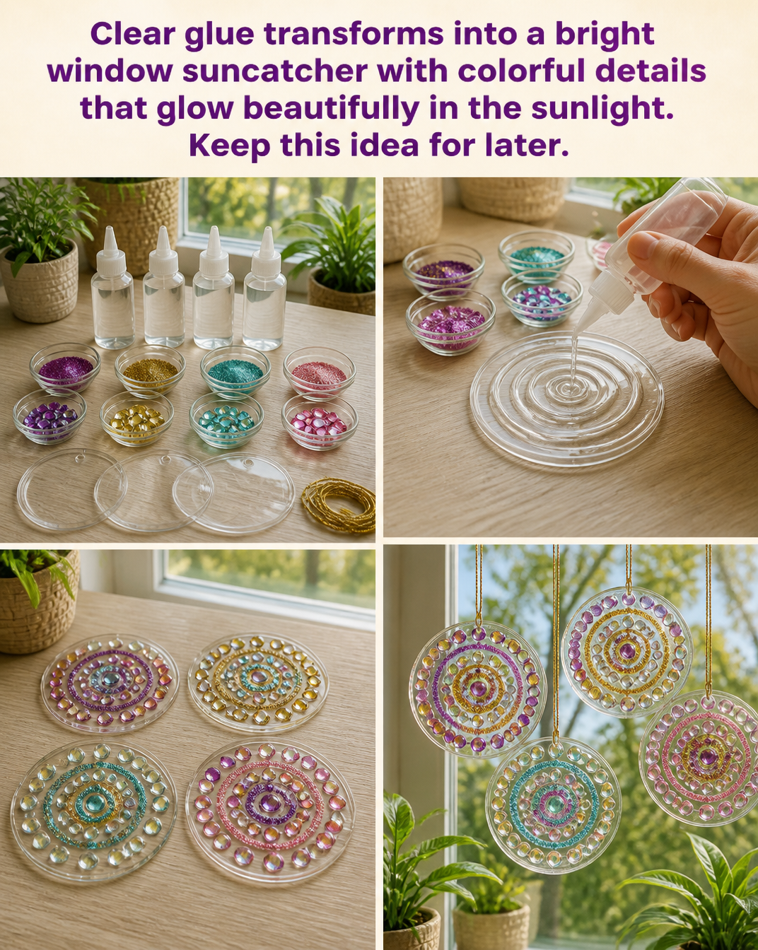 Clear glue transforms into a bright window suncatcher with colorful details that glow beautifully in the sunlight. Keep this idea for later. 8 Clear glue transforms into a bright window suncatcher with colorful details that glow beautifully in the sunlight. Keep this idea for later.
