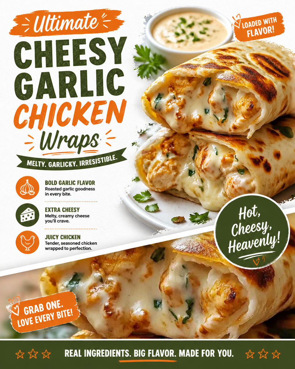 Ultimate Cheesy Garlic Chicken Wraps