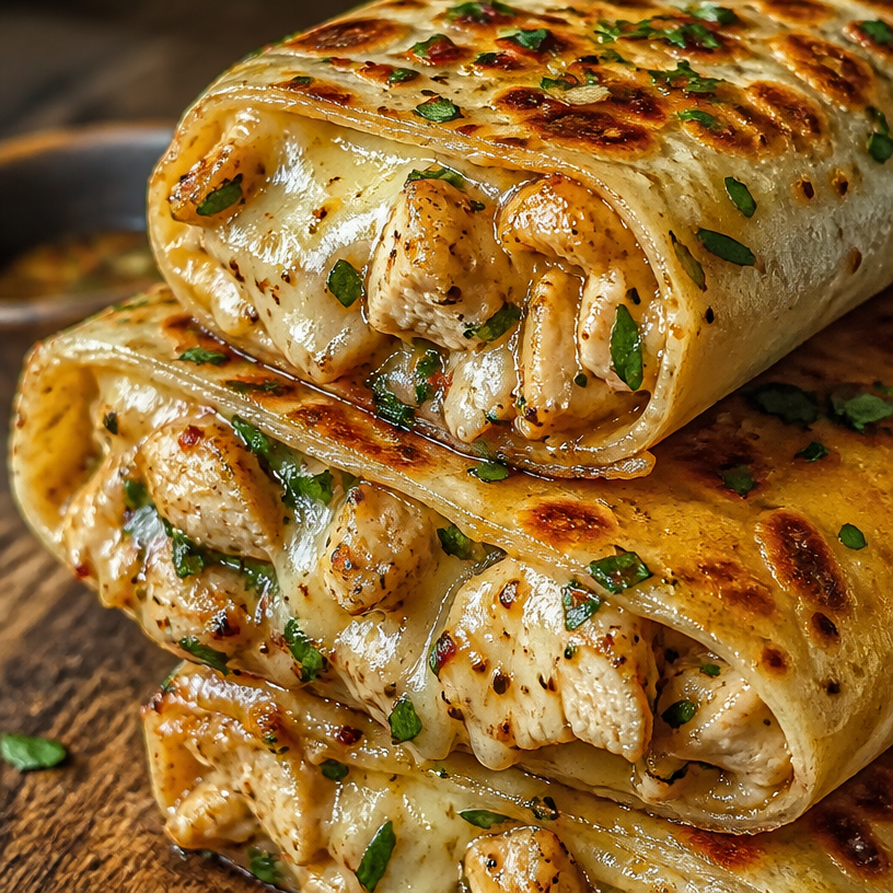 Ultimate Cheesy Garlic Chicken Wraps
