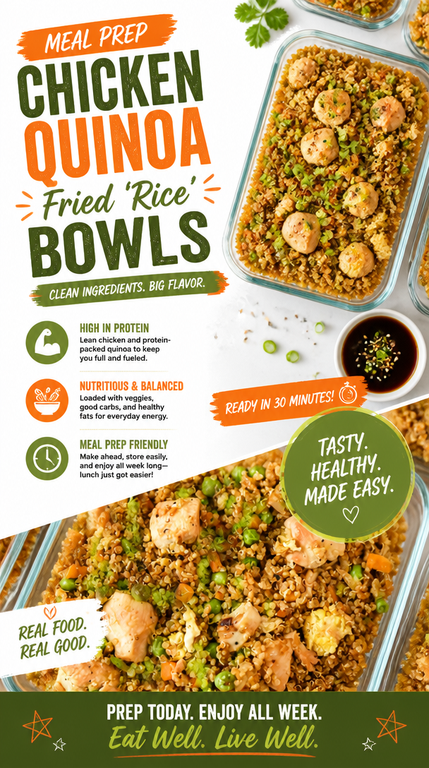 Meal Prep Chicken Quinoa Fried 'Rice' Bowls
