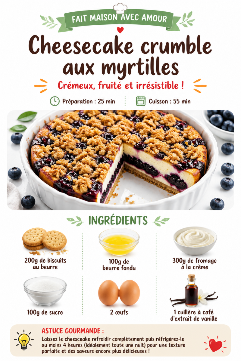Cheesecake crumble aux myrtilles