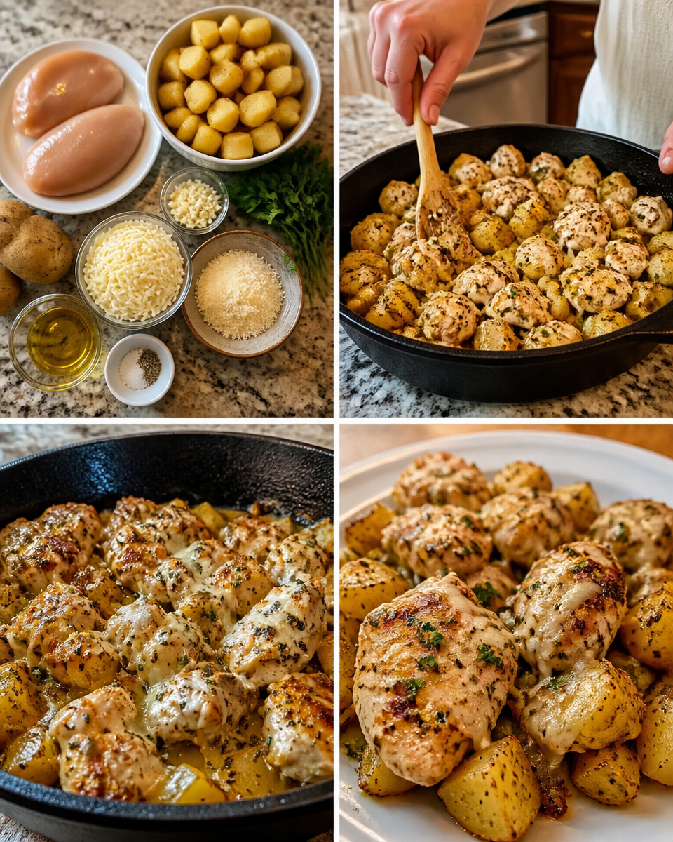 Garlic Parmesan Chicken and Potatoes Skillet