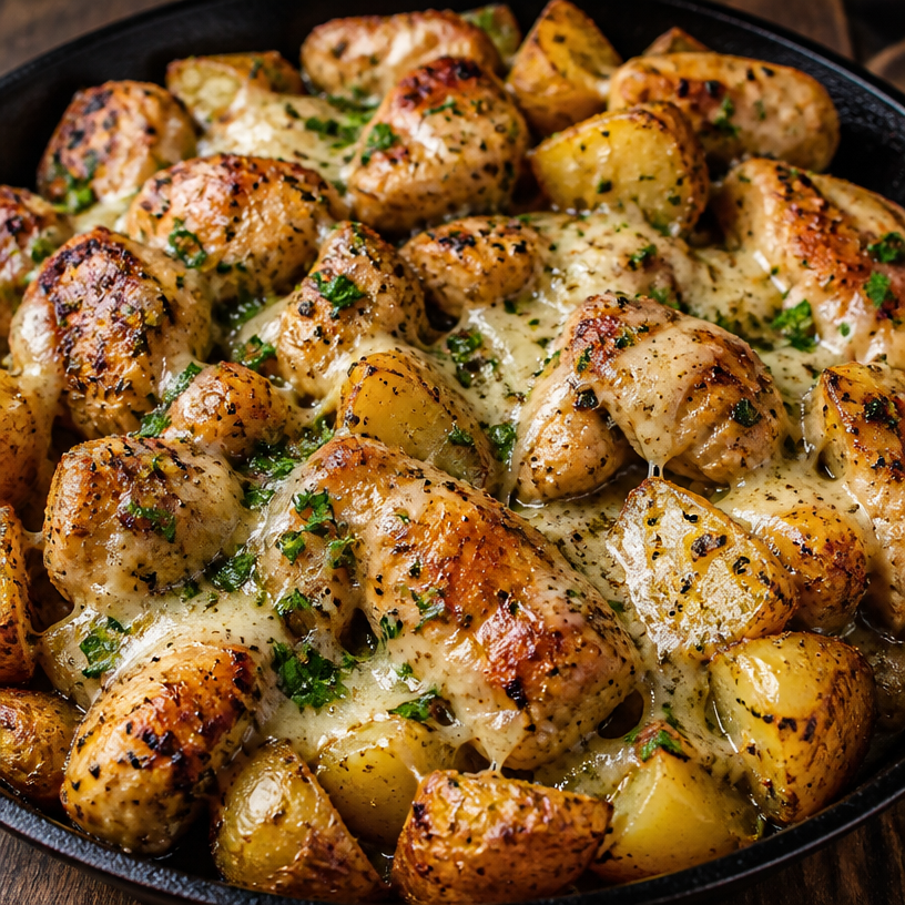 Garlic Parmesan Chicken and Potatoes Skillet