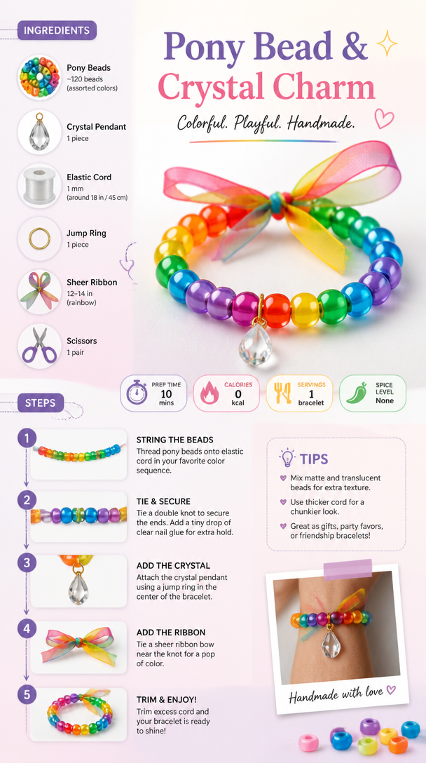 A mix of colorful pony beads and a crystal pendant creates a cheerful rainbow suncatcher that brightens any sunny window. 6 A mix of colorful pony beads and a crystal pendant creates a cheerful rainbow suncatcher that brightens any sunny window.