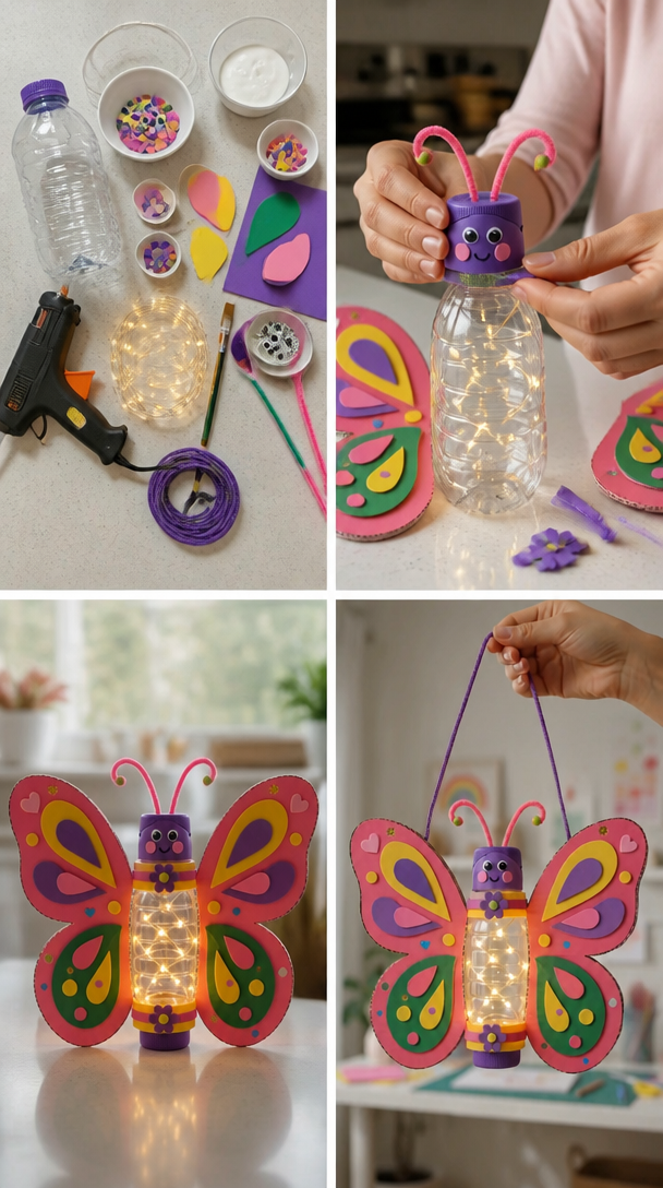 Old cardboard and plastic bottles can be transformed into a unique handmade lamp with a creative recycled design. 6 Old cardboard and plastic bottles can be transformed into a unique handmade lamp with a creative recycled design.