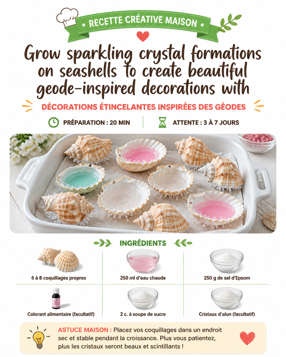 Grow sparkling crystal formations on seashells to create beautiful geode-inspired decorations with a natural seaside feel. Save this idea for later. 2 Grow sparkling crystal formations on seashells to create beautiful geode-inspired decorations with a natural seaside feel. Save this idea for later.