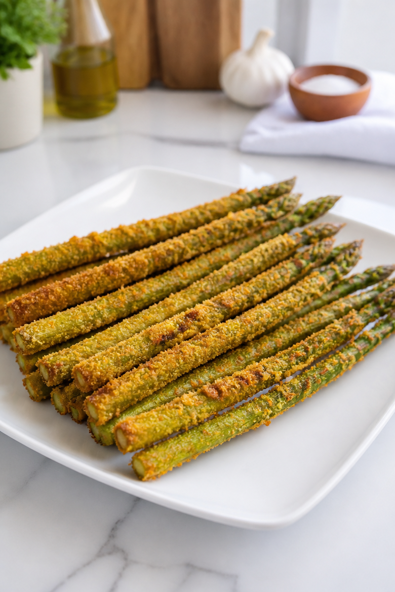 Keto Asparagus Deep Fried Parmesan Crust