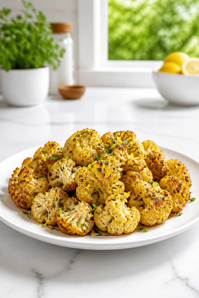 Air Fryer Roasted Cauliflower Garlic Herb