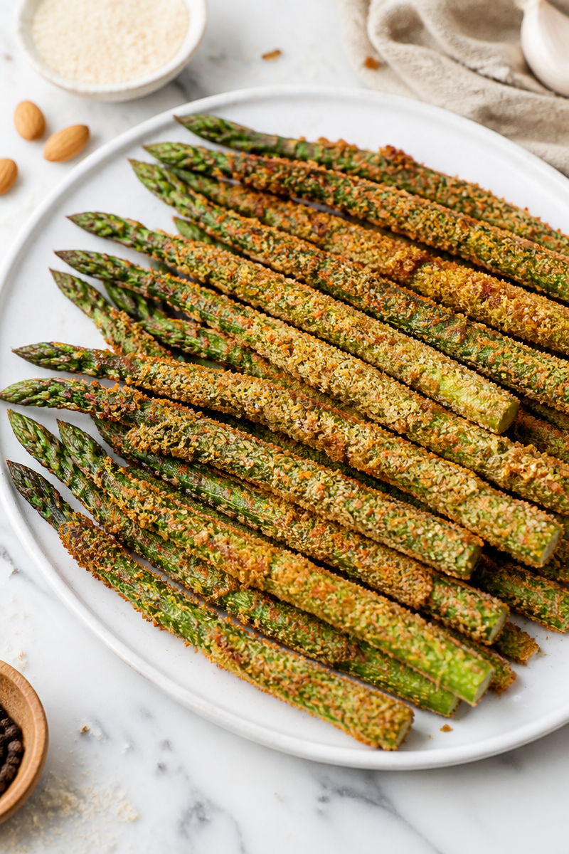 Keto Asparagus Deep Fried Parmesan Crust