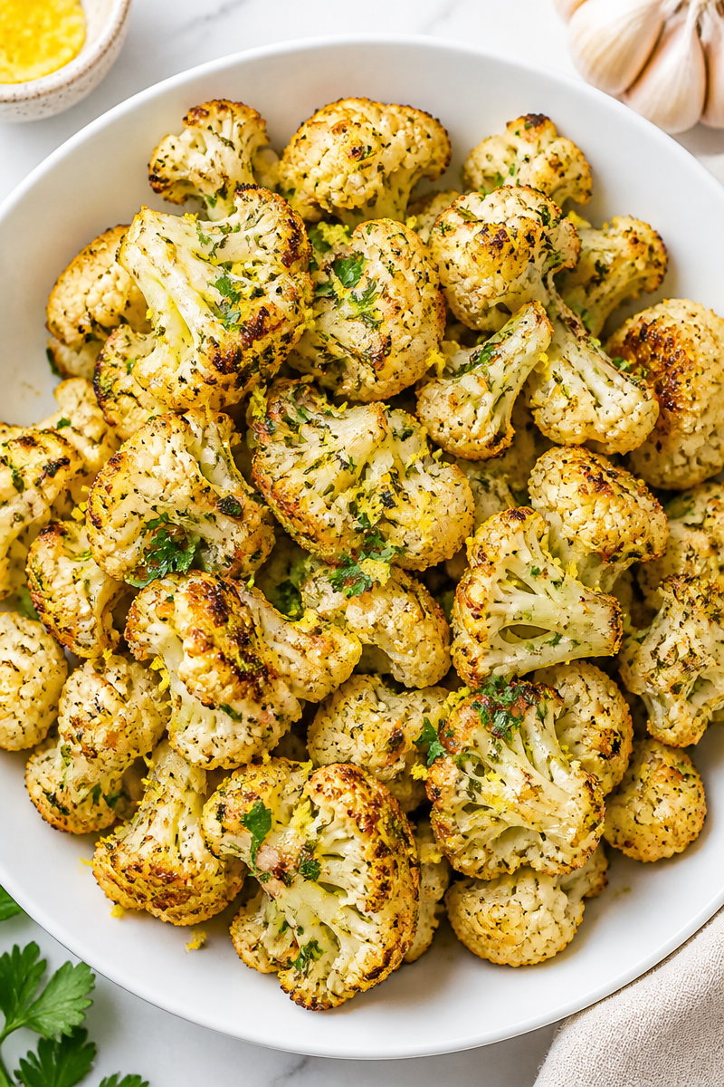 Air Fryer Roasted Cauliflower Garlic Herb