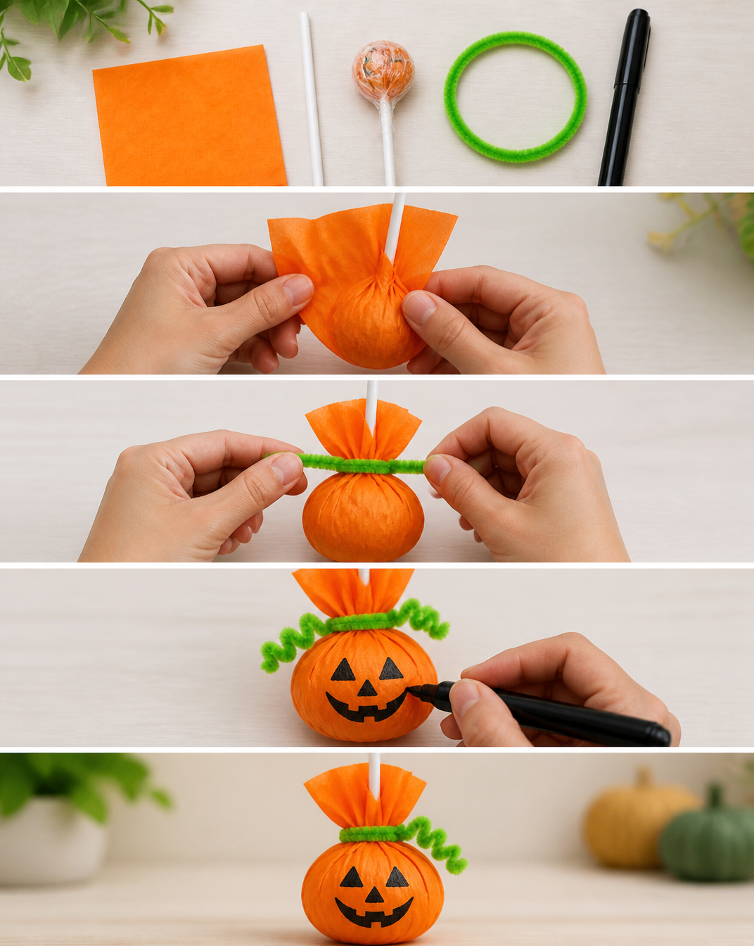 Round Lollipops Pumpkin Craft