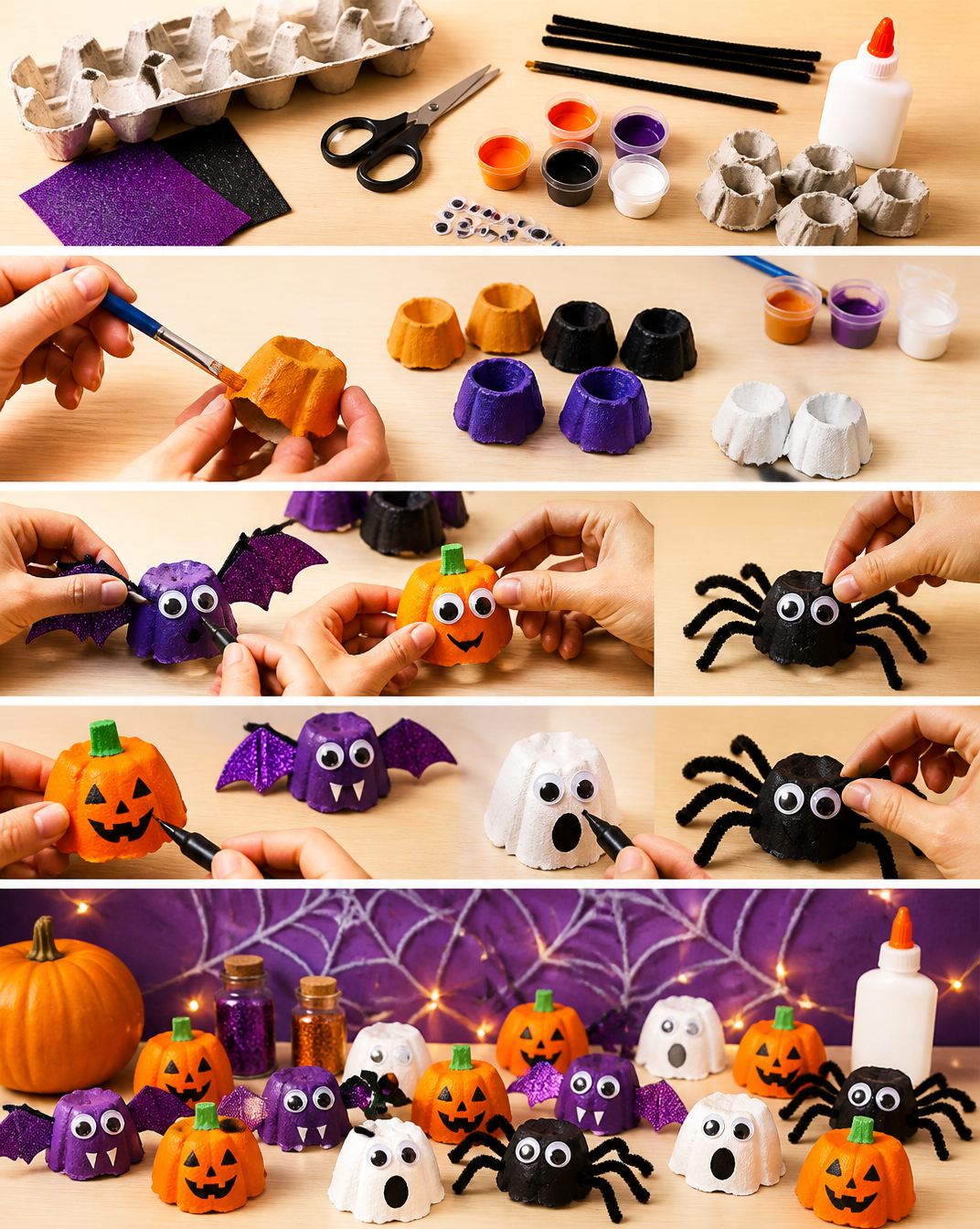 Egg Carton Halloween Crafts - Easy Bat, Ghost, Spider, & More!