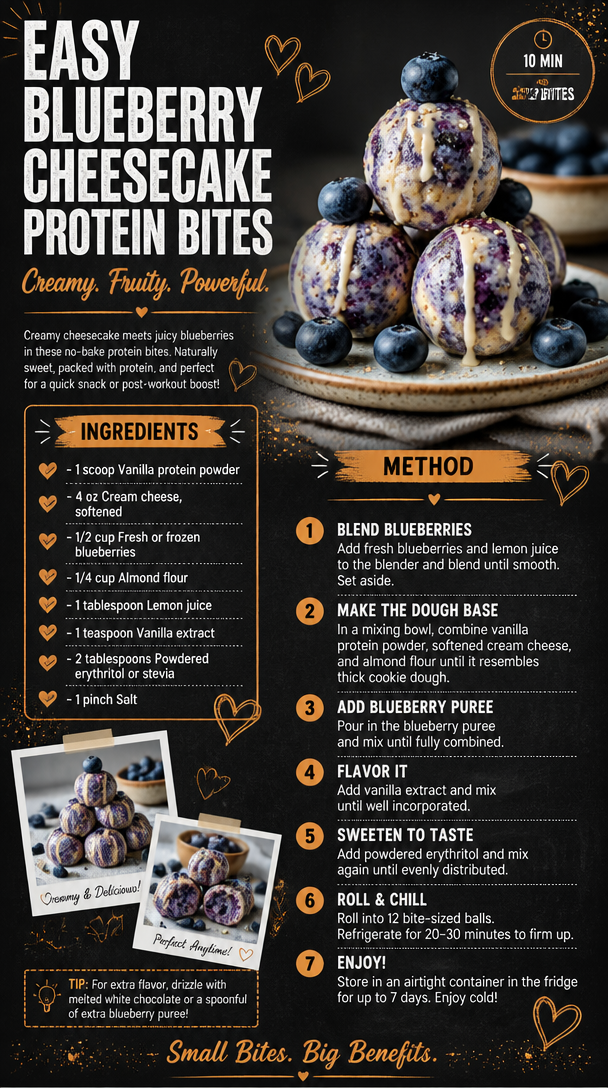 Easy Blueberry Cheesecake Protein Bites