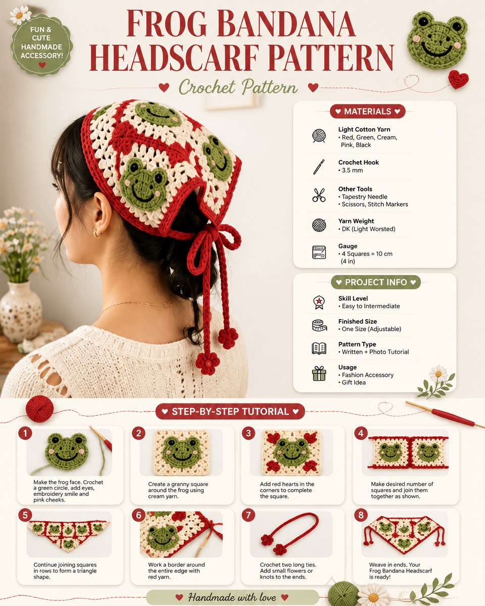 Frog Bandana Headscarf Pattern