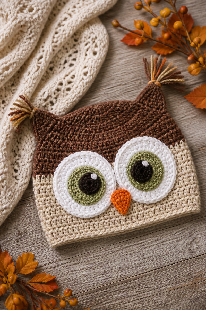 Harvest Owl Crochet Baby Hat