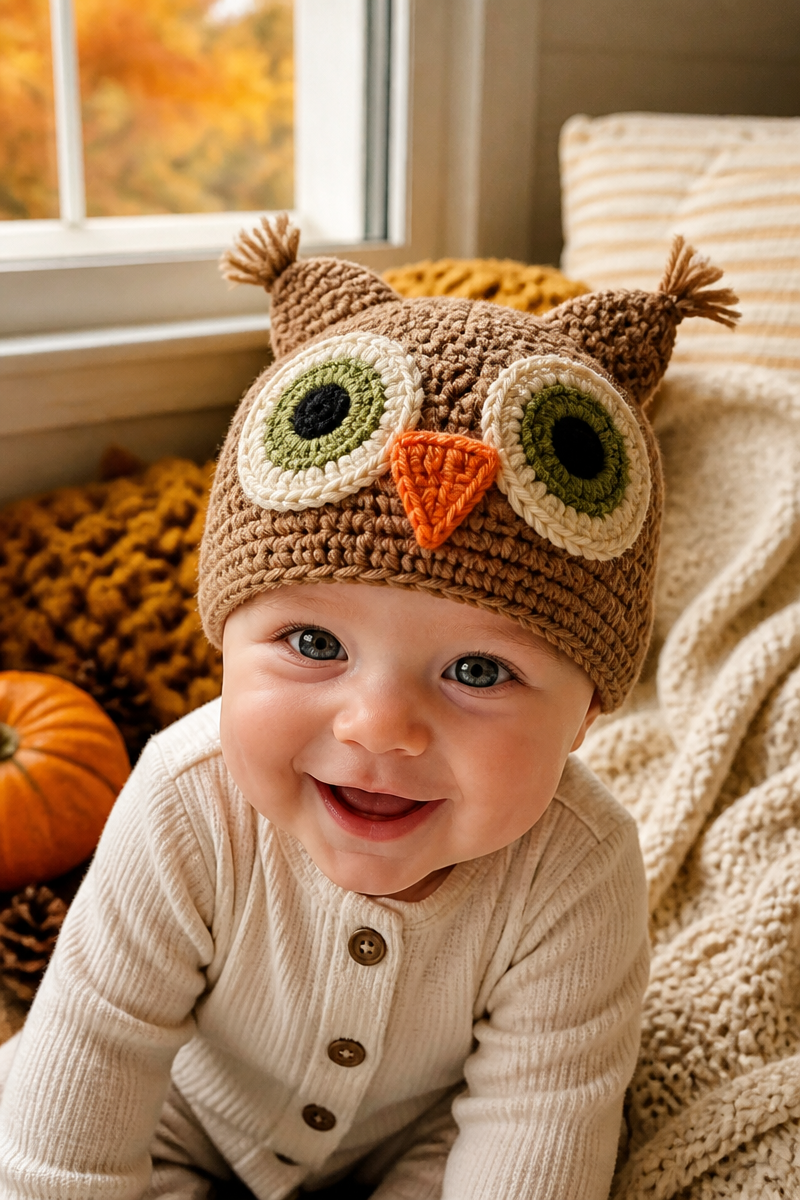 Harvest Owl Crochet Baby Hat