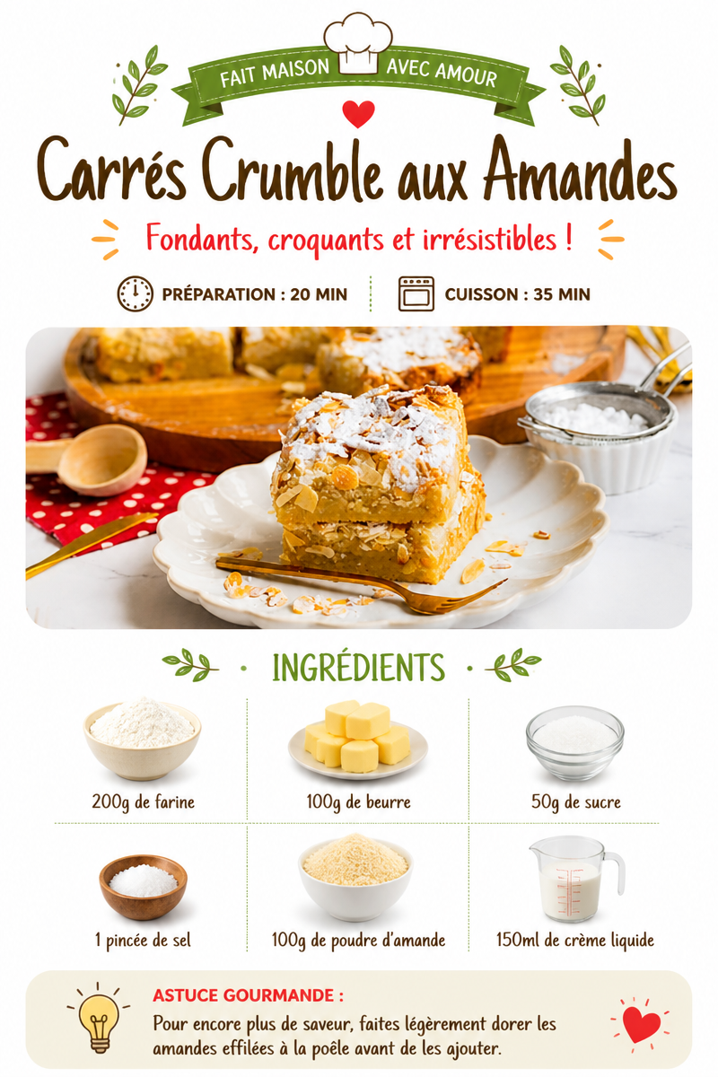 Carrés Crumble aux Amandes