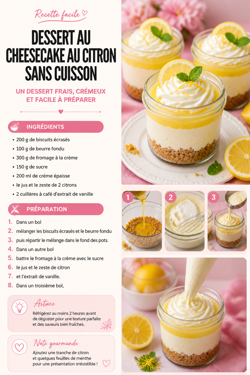 Dessert au cheesecake au citron sans cuisson
